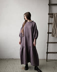 Mauve Ruffle Kimono Linen Dress