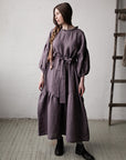 Mauve Ruffle Kimono Linen Dress