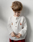 White Long Sleeve Button Linen Shirt