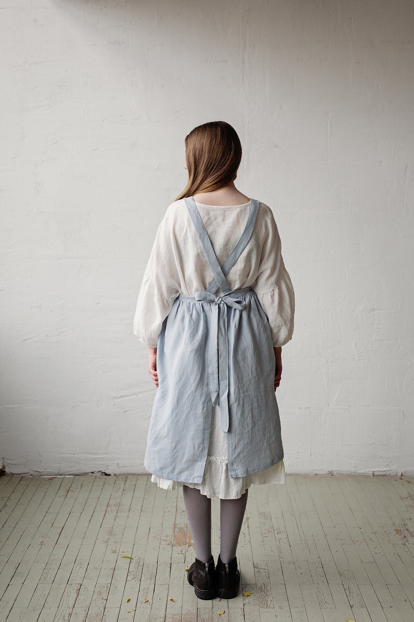 Baby Blue Midi Cross Back Linen Pinafore