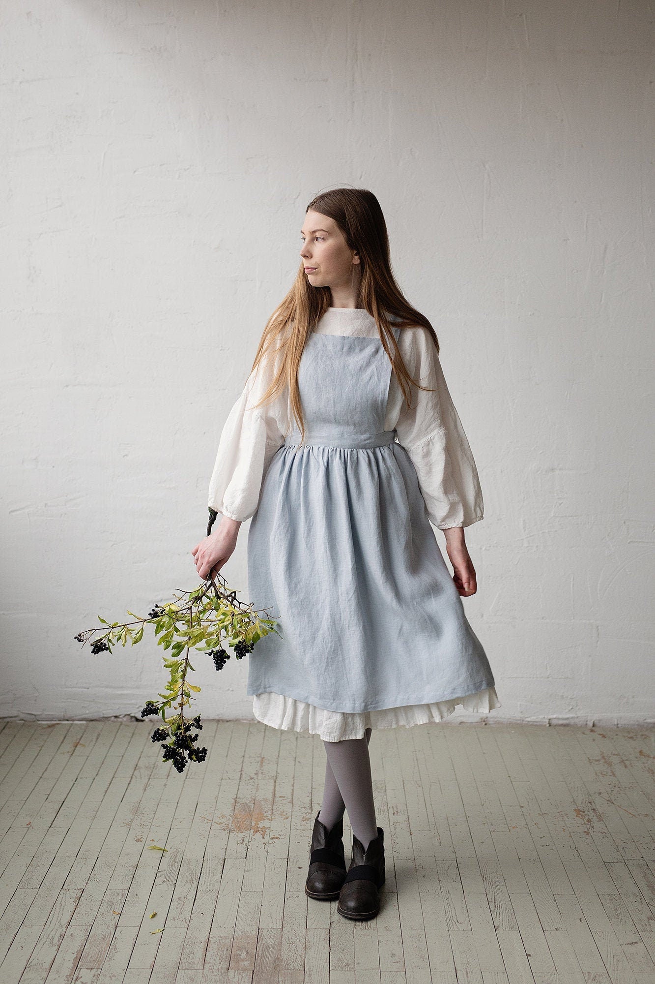 Baby Blue Midi Cross Back Linen Pinafore