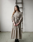 Natural Ruffle Kimono Linen Dress