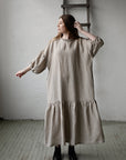Natural Ruffle Kimono Linen Dress