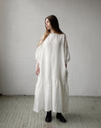 White Ruffle Kimono Linen Dress