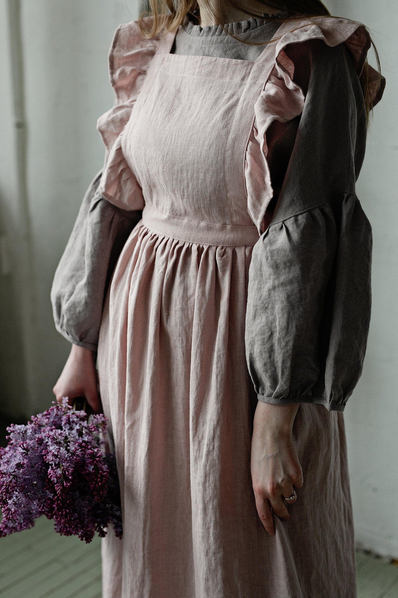 Baby Pink Long Vintage Linen Apron