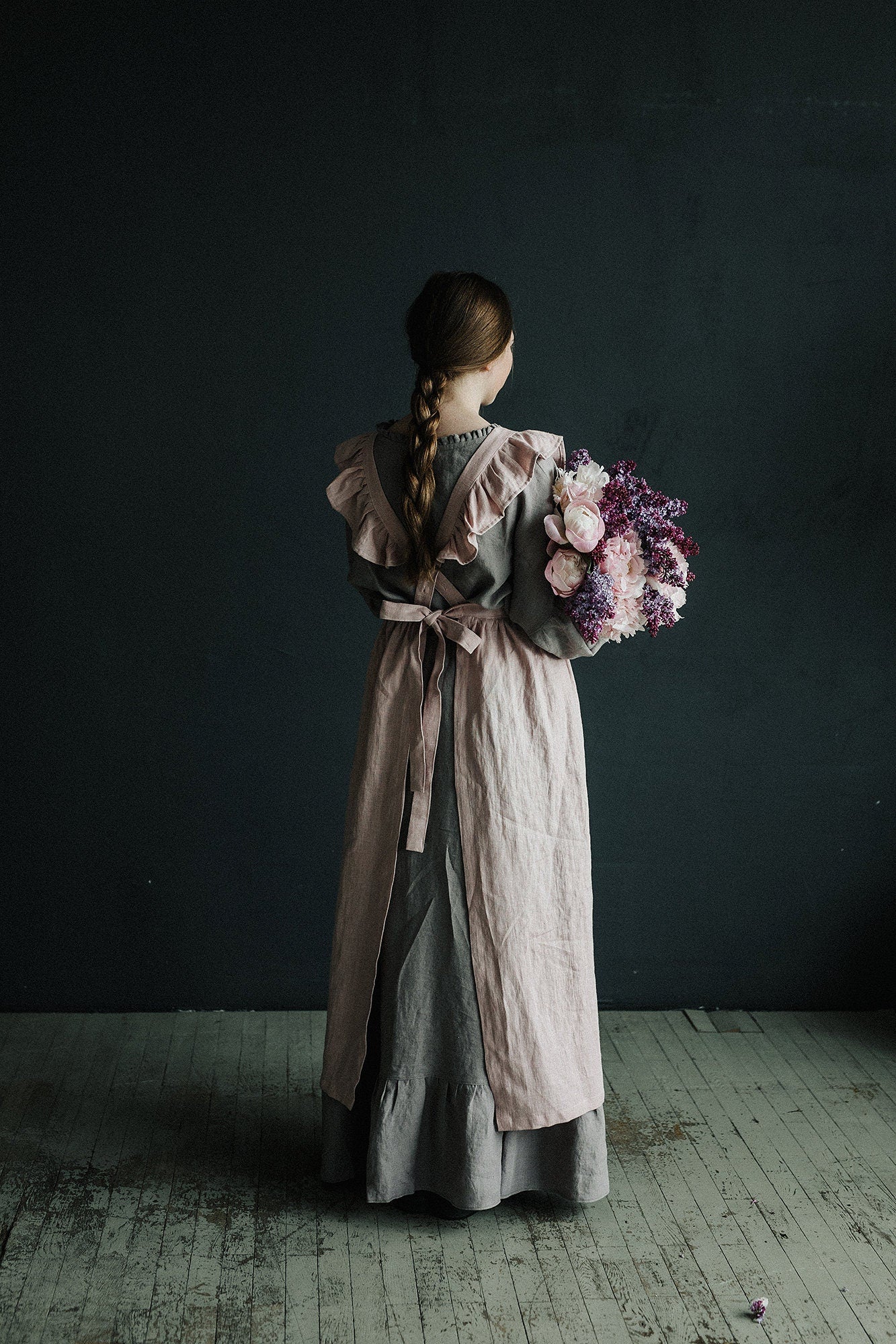 Baby Pink Long Vintage Linen Apron