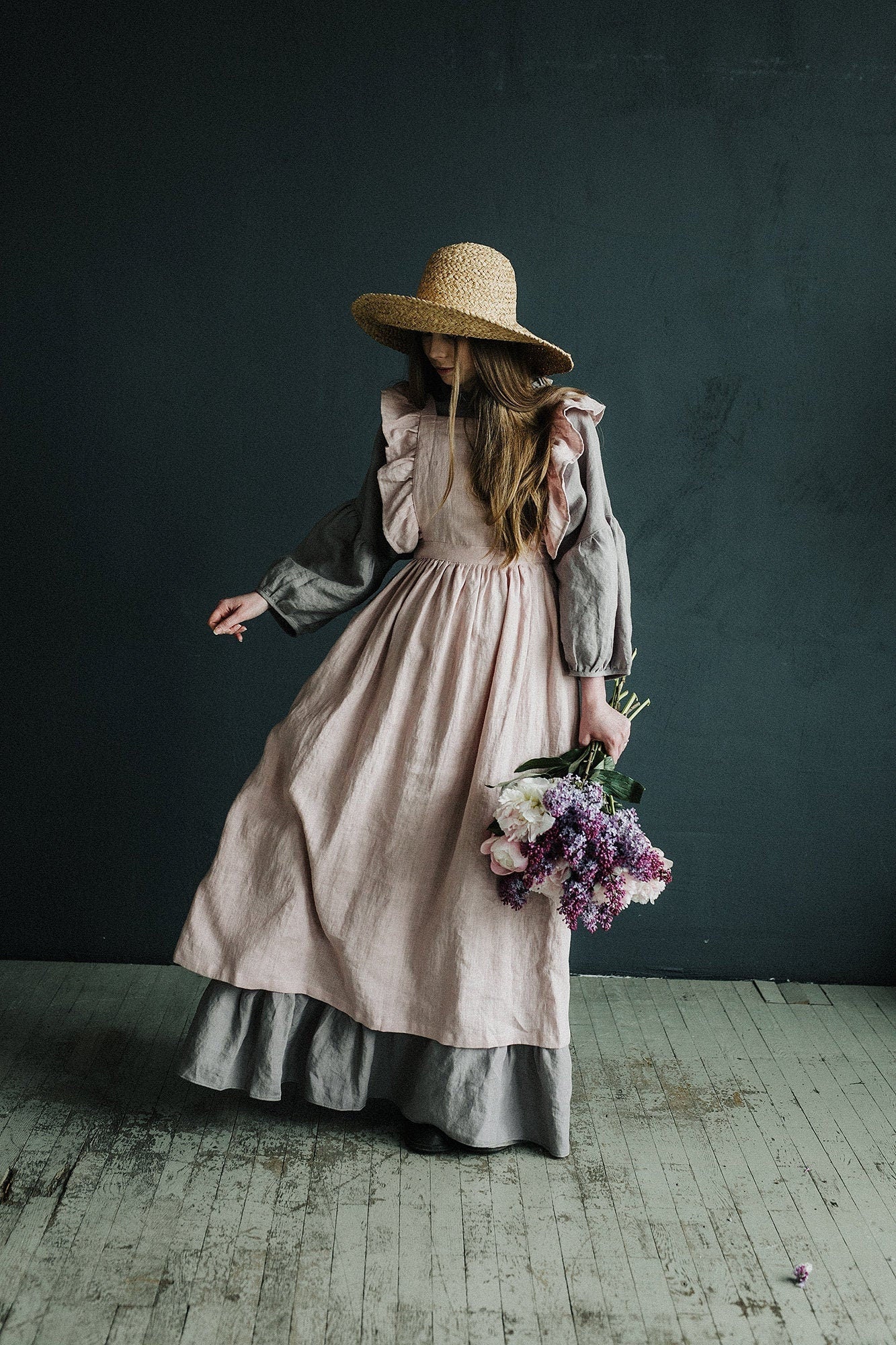 Baby Pink Long Vintage Linen Apron