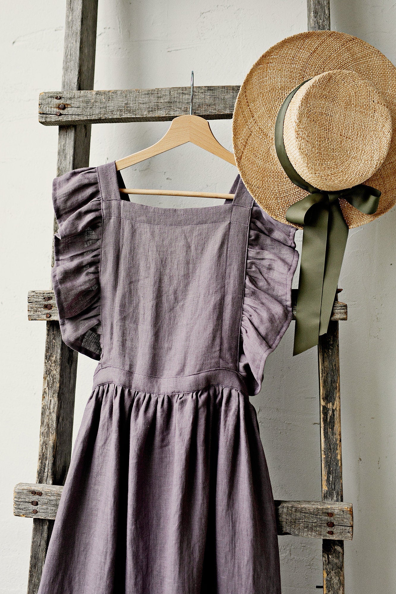 Mauve Long Vintage Linen Apron