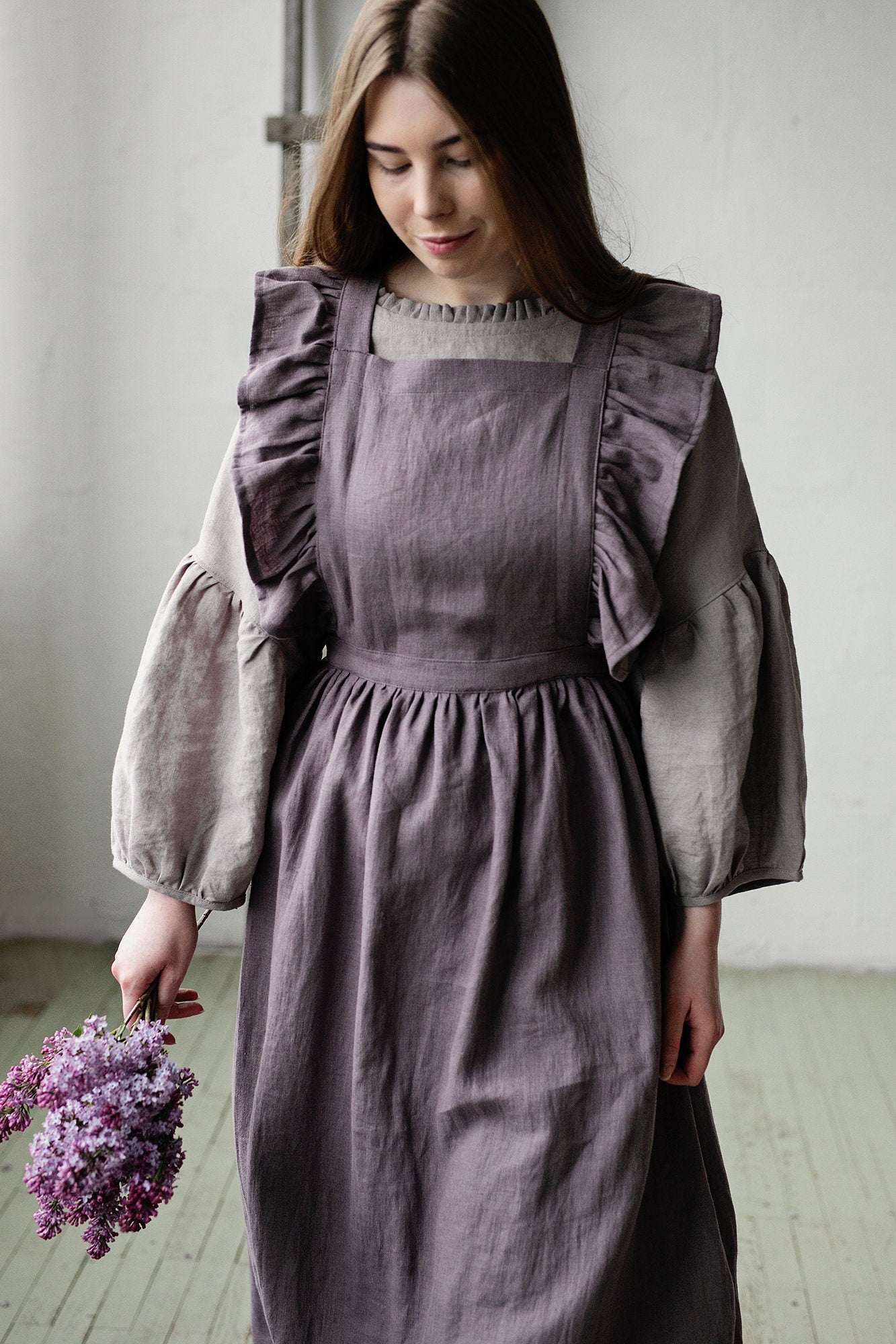 Mauve Long Vintage Linen Apron