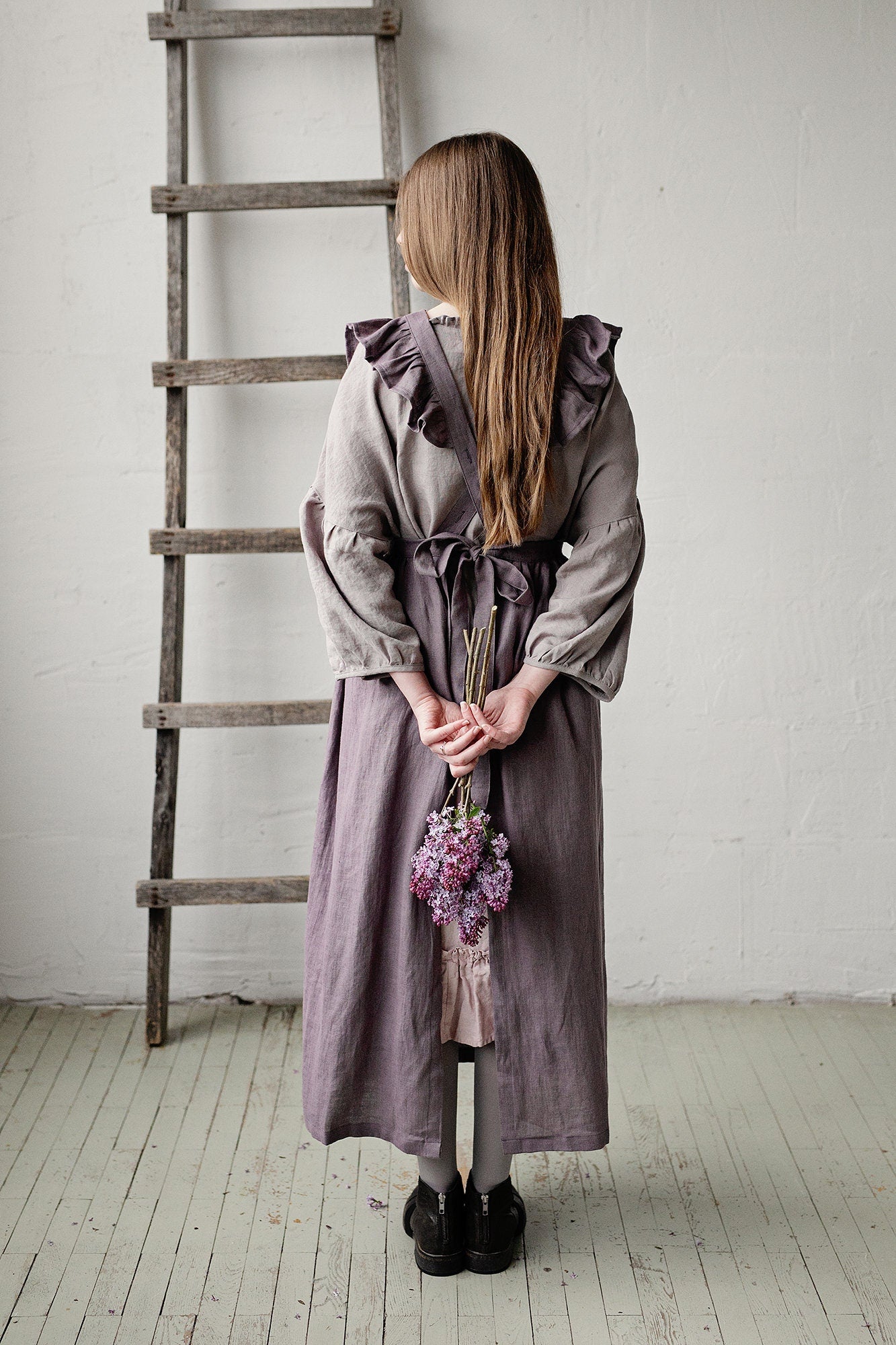 Mauve Long Vintage Linen Apron