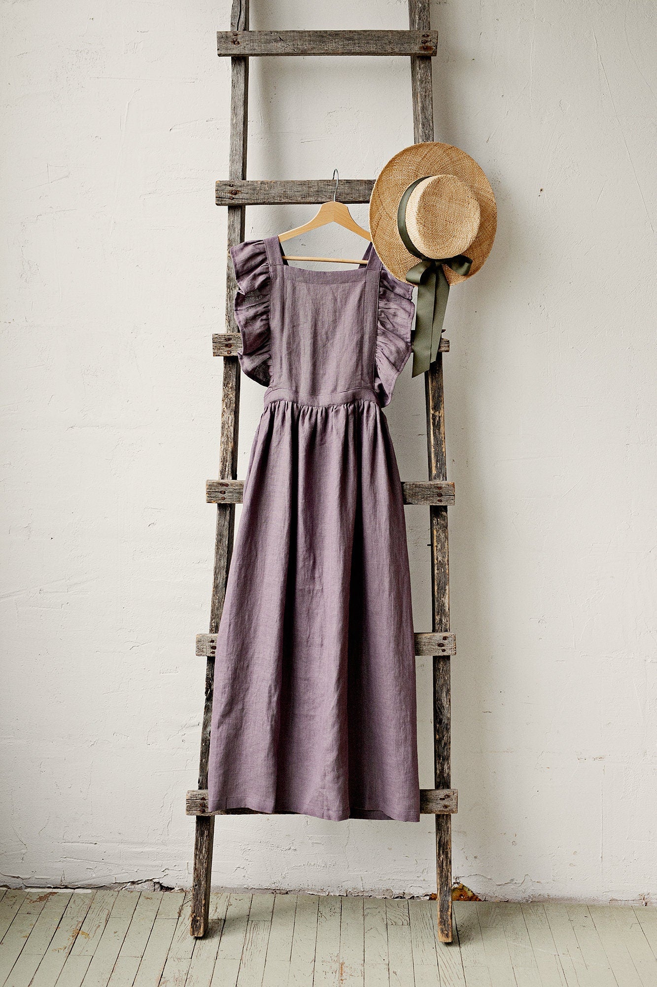 Mauve Long Vintage Linen Apron