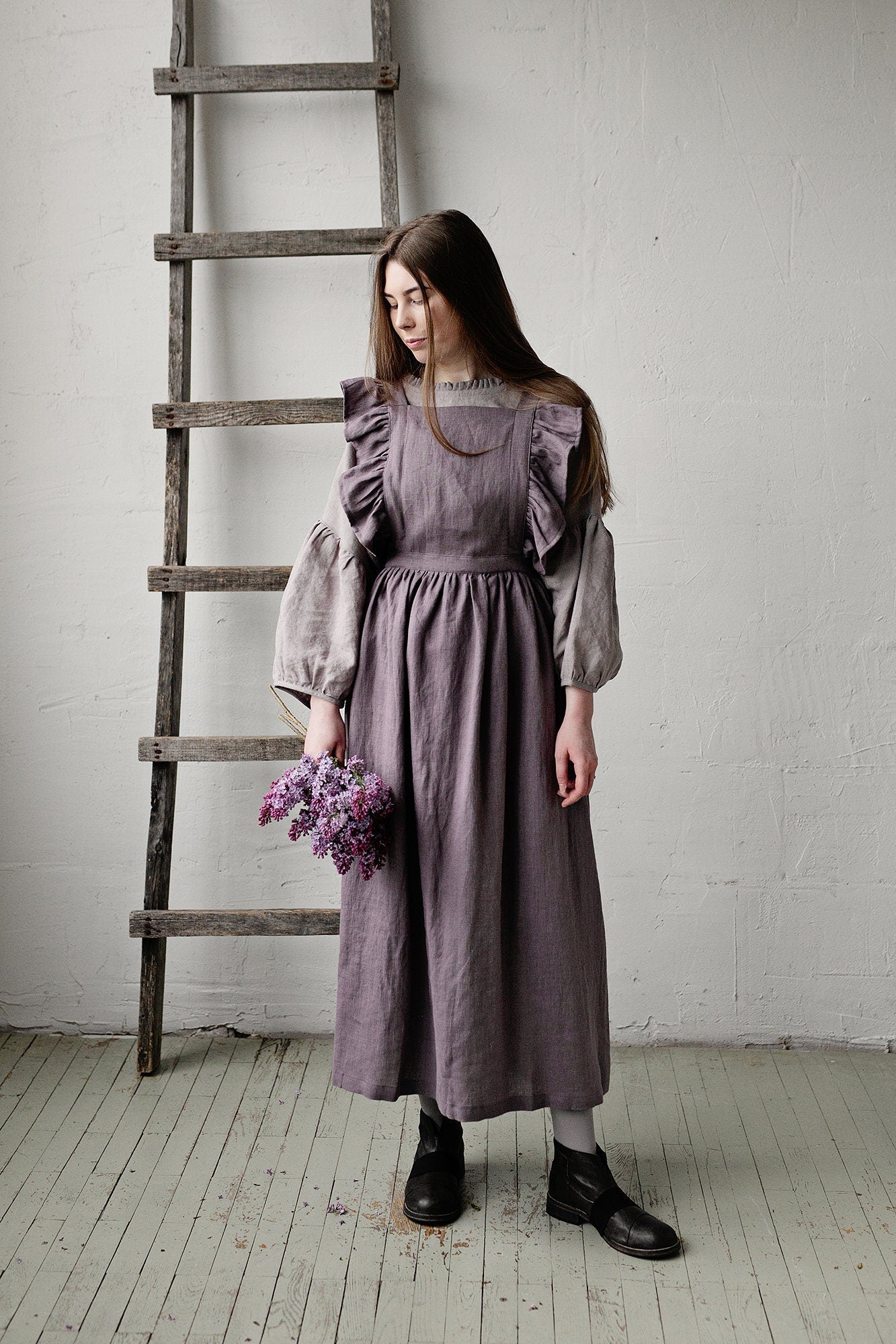 Mauve Long Vintage Linen Apron
