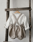 Natural Linen Shorts with Suspenders