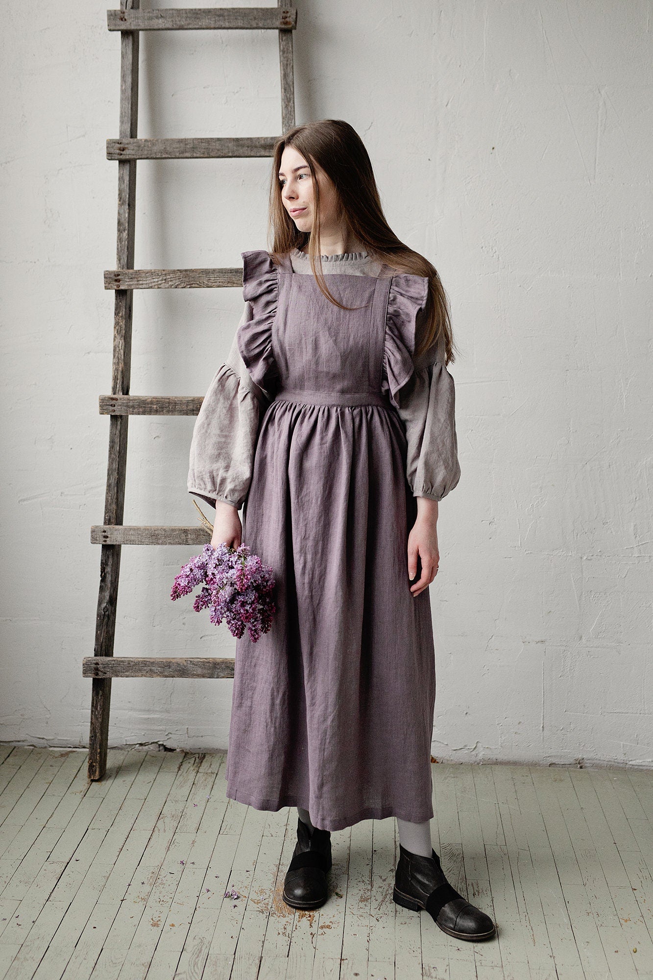 Mauve Long Vintage Linen Apron