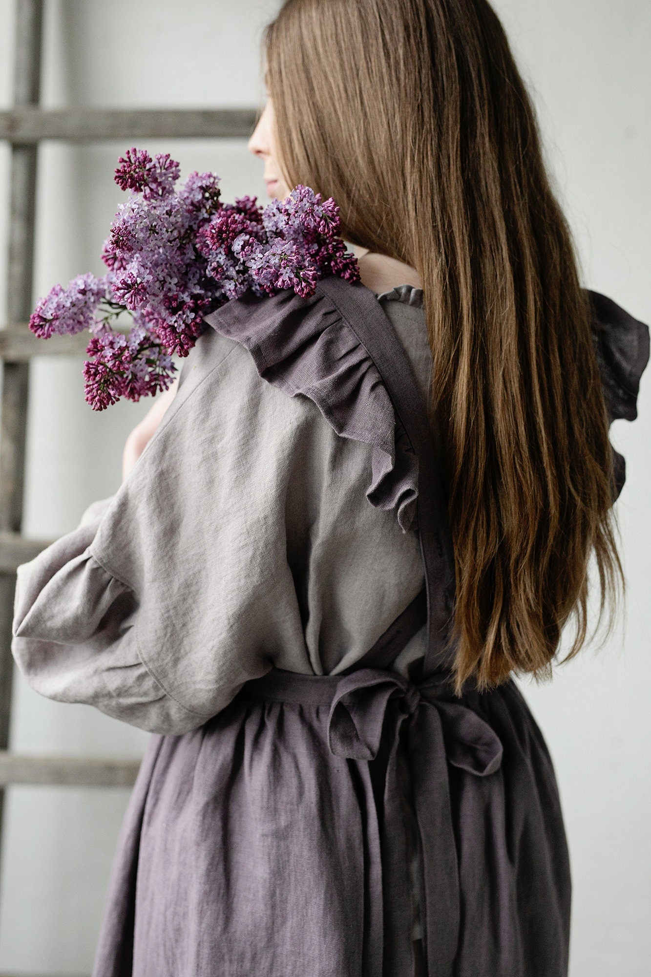 Mauve Long Vintage Linen Apron