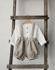 Natural Linen Shorts with Suspenders