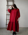 Cherry Ruffle Kimono Linen Dress