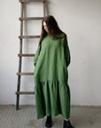 Apple Green Ruffle Kimono Linen Dress