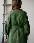 Apple Green Ruffle Kimono Linen Dress