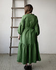 Apple Green Ruffle Kimono Linen Dress