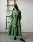 Apple Green Ruffle Kimono Linen Dress