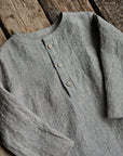 B&W Stripe Long Sleeve Button Linen Shirt