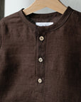 Chocolate Short Sleeve Button Linen Shirt