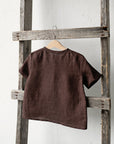 Chocolate Short Sleeve Button Linen Shirt