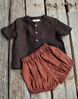 Chocolate Short Sleeve Button Linen Shirt