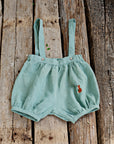Mint Linen Shorts with Suspenders