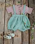 Mint Linen Shorts with Suspenders