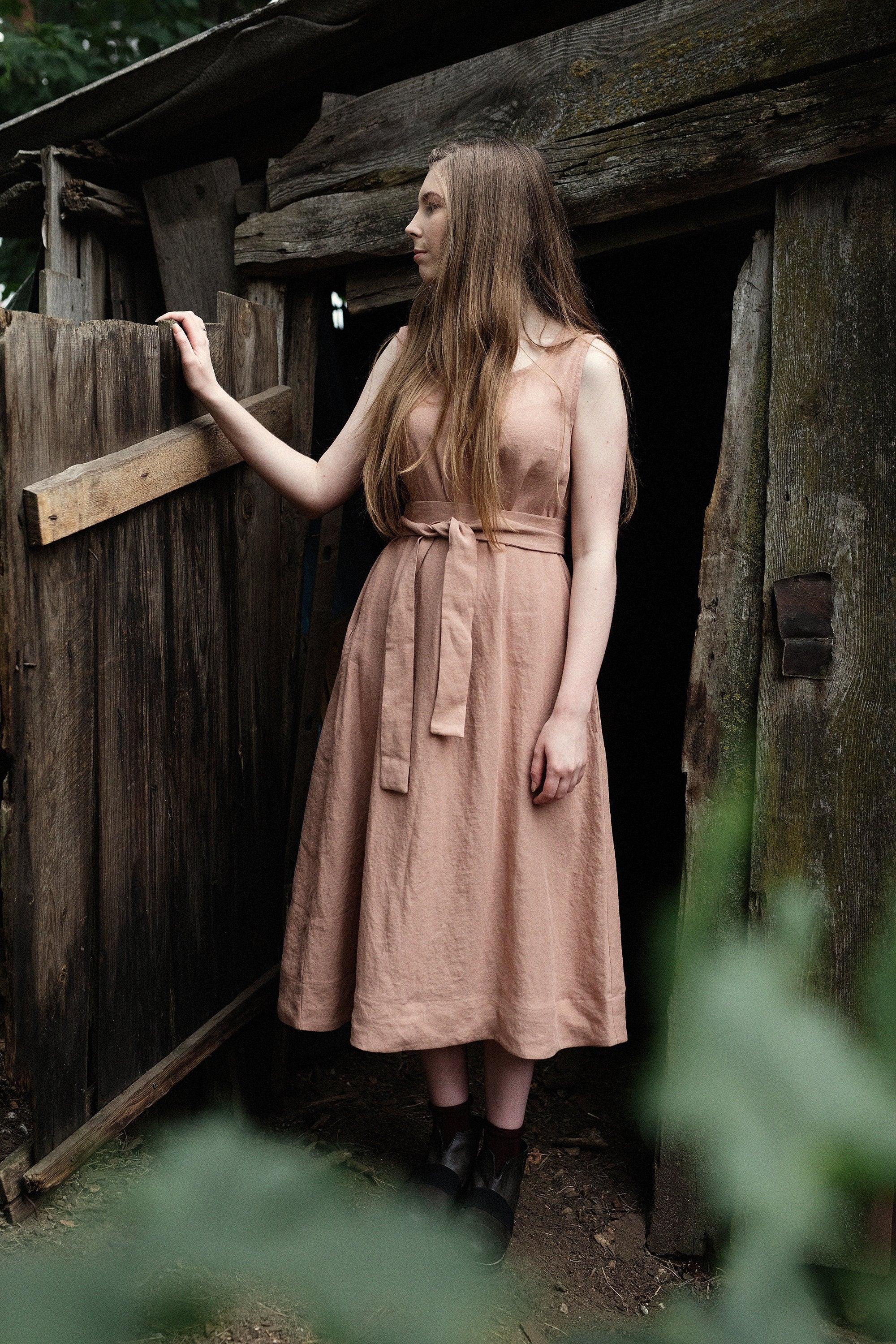 Dusty Rose Sleeveless Linen Dress – allthebeautifullinen