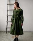 Forest Green Victorian Linen Dress
