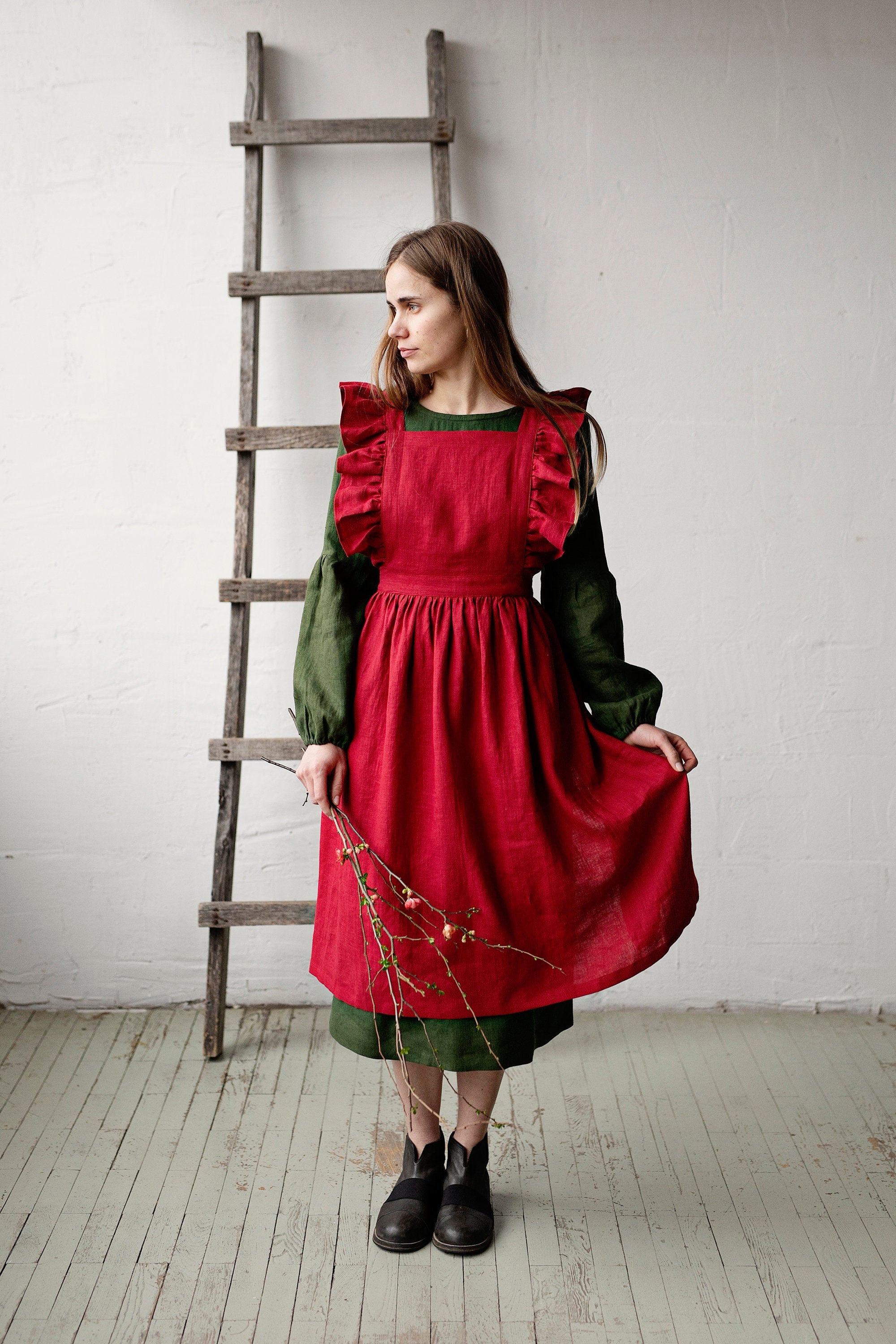 Cherry Midi Vintage Linen Apron