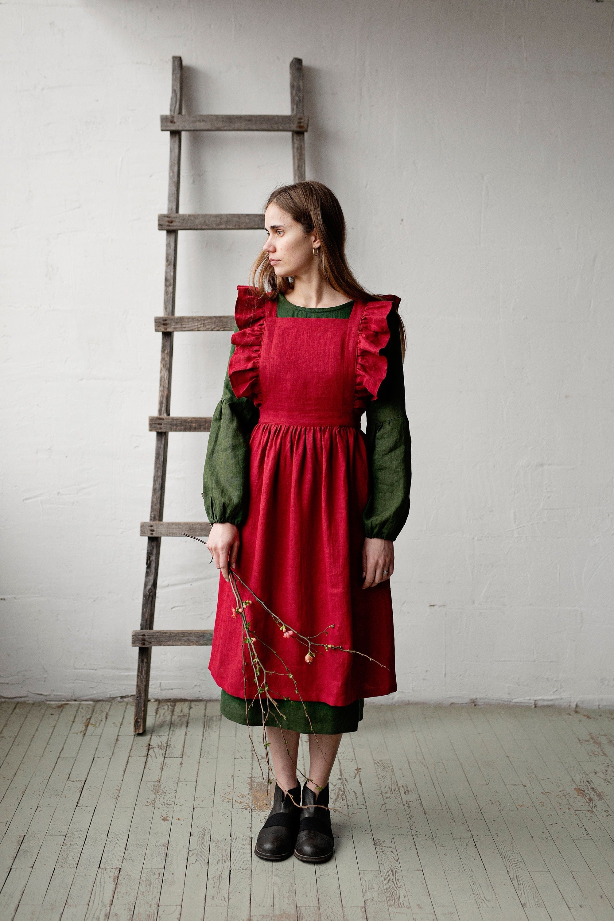 Cherry Midi Vintage Linen Apron