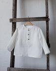 White Long Sleeve Button Linen Shirt