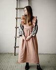 Dusty Rose Long Vintage Linen Apron