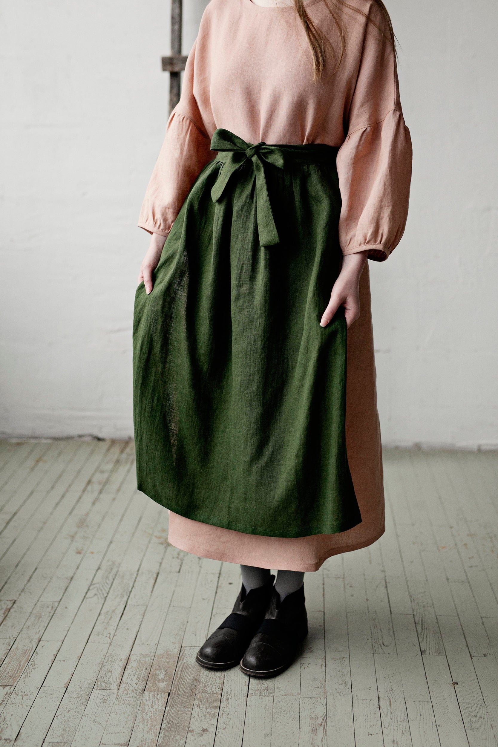 Forest Green Apple Linen Apron