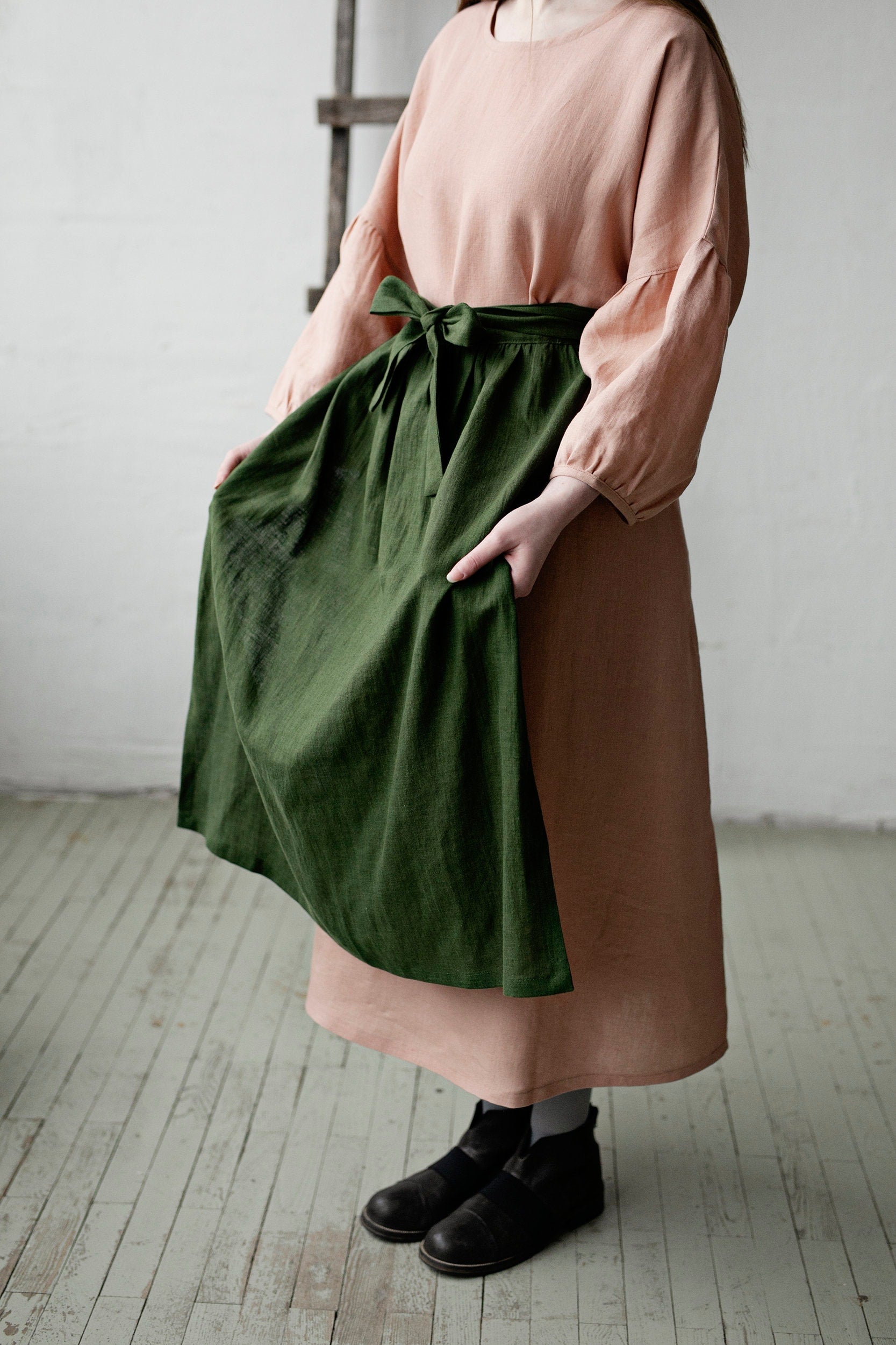 Forest Green Apple Linen Apron