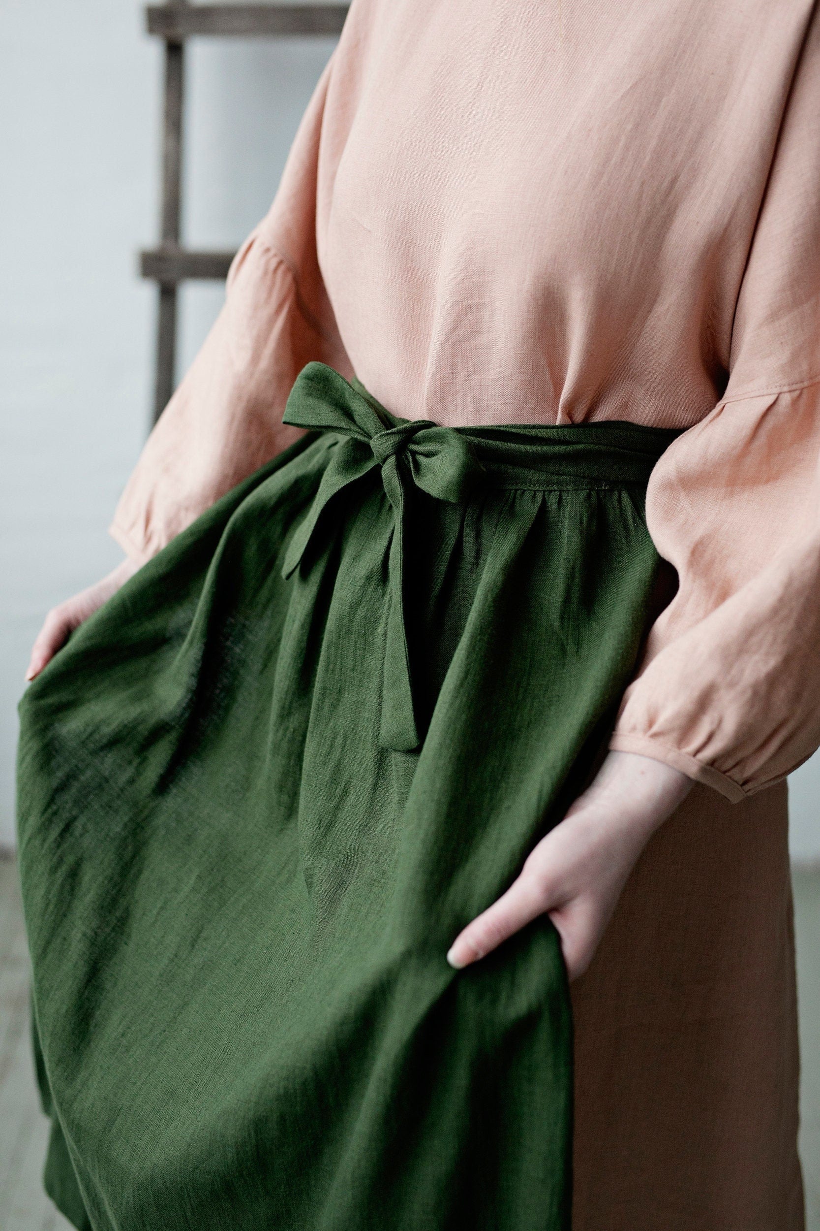 Forest Green Apple Linen Apron