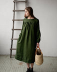 Forest Green Victorian Linen Dress