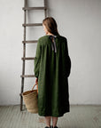 Forest Green Victorian Linen Dress