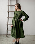 Forest Green Victorian Linen Dress