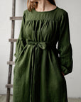 Forest Green Victorian Linen Dress