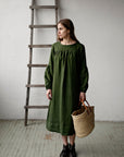 Forest Green Victorian Linen Dress