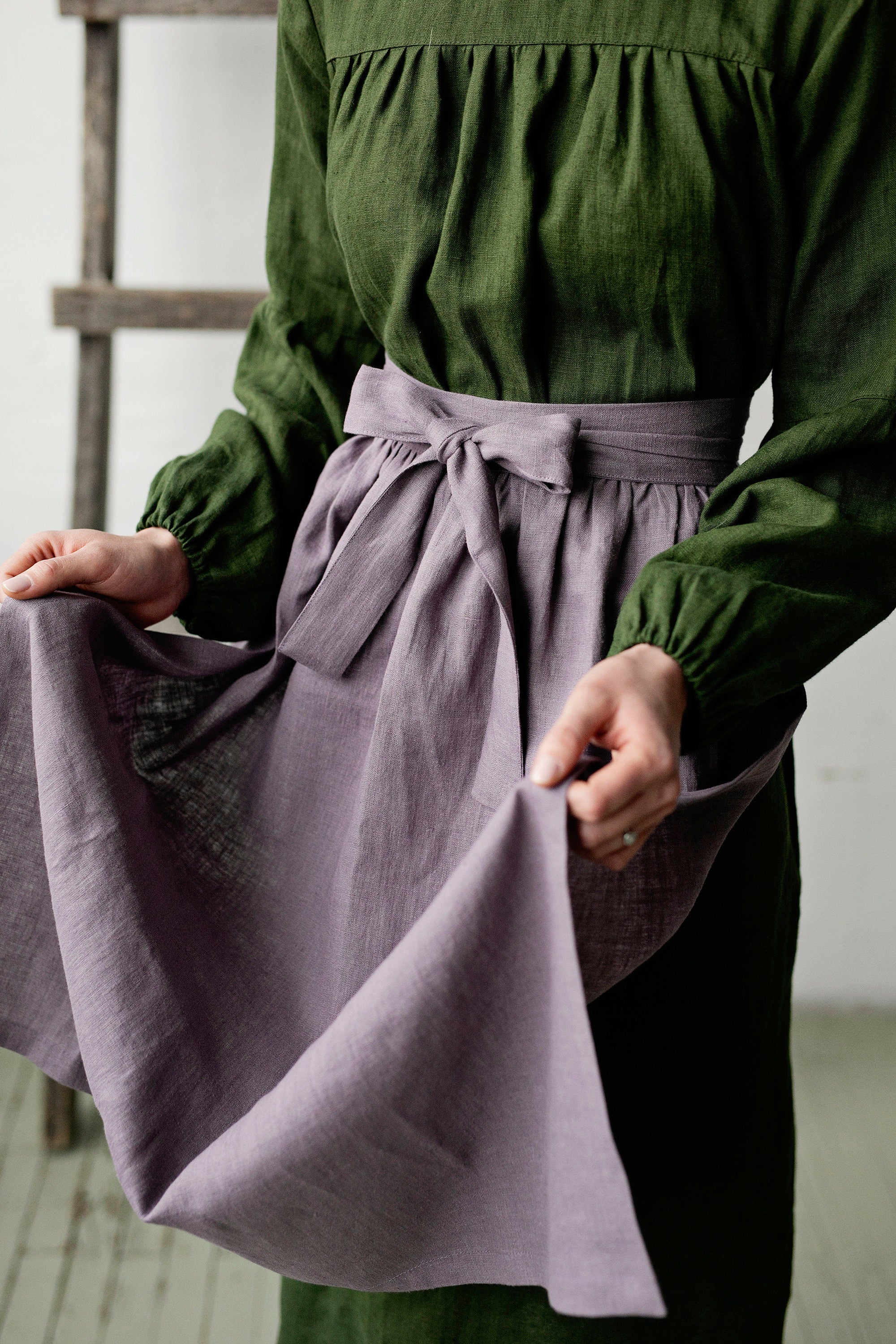 Mauve Apple Linen Apron
