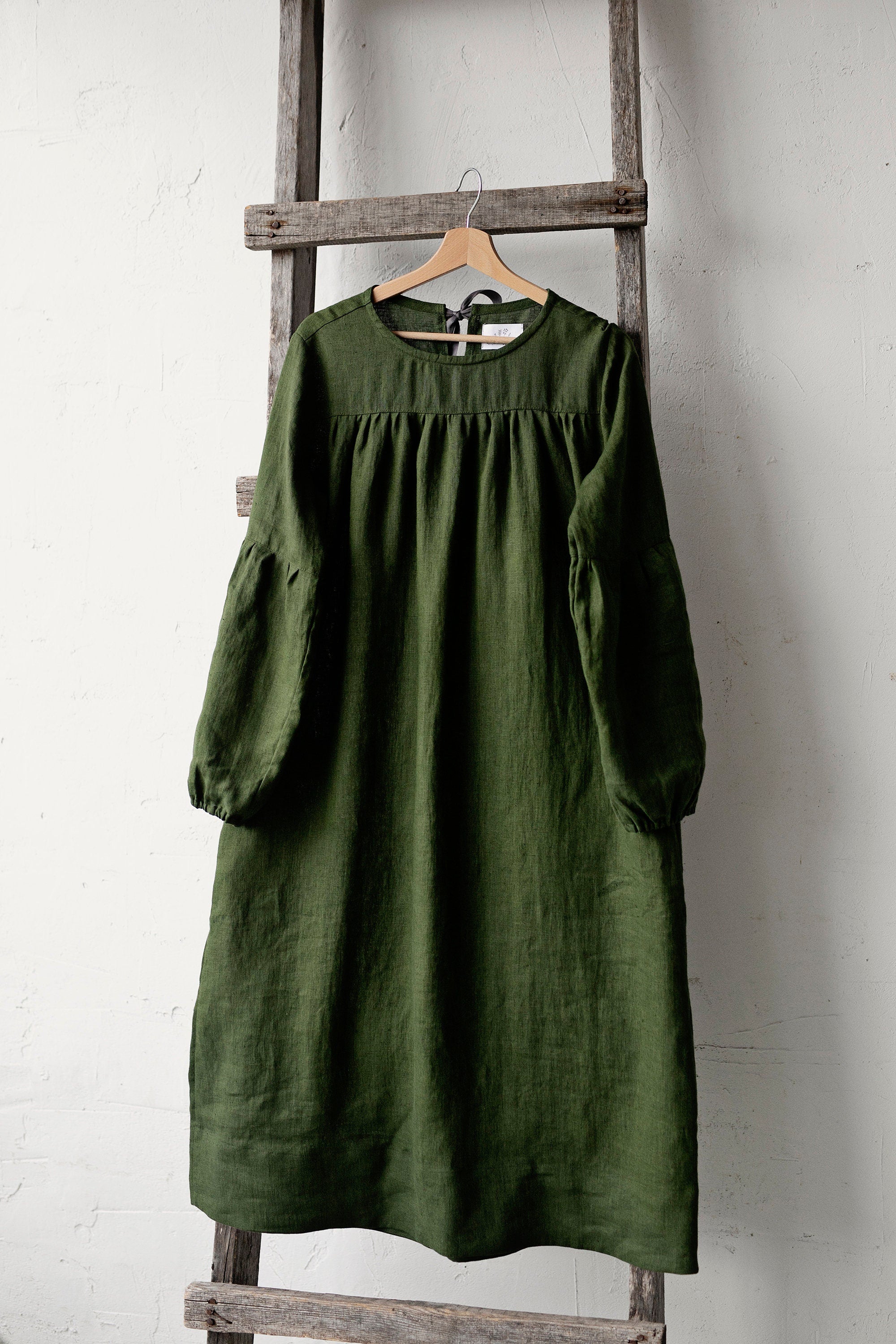 chinese dress ladies Hopscotch Dress – Forest Green Linen – Sage Kids main image 1