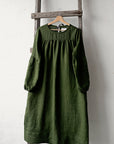 Forest Green Victorian Linen Dress