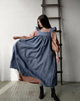 Dusty Blue Prairie Linen Dress