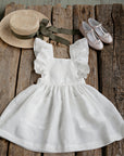 White Cross Back Linen Pinafore with Wings